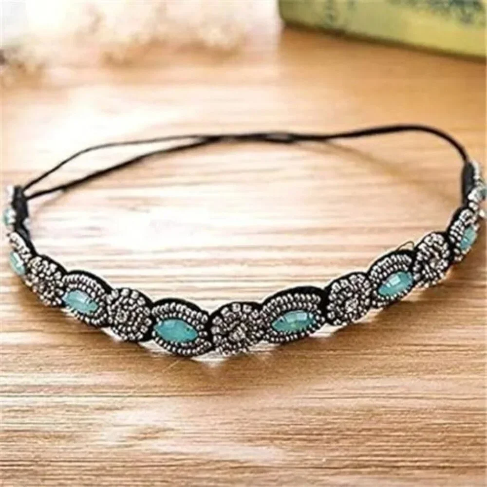 Rhinestone Beaded Elastic Headband, Fashionable Handmade Crystal Beaded Elastic